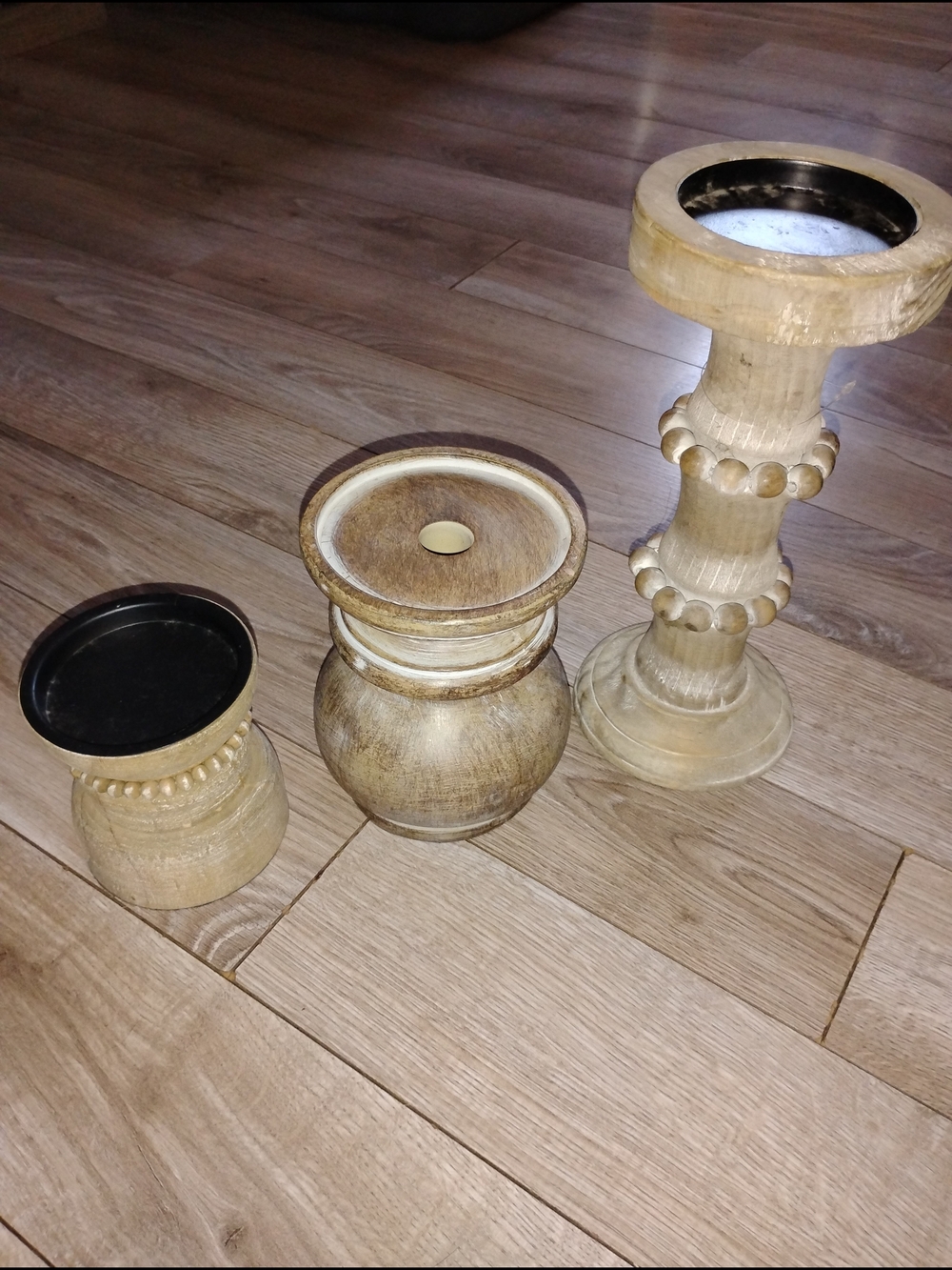 Hobby Lobby Wood Candle Holder Trio - Beige Natural